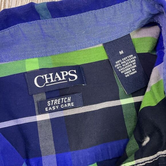 Chaps Stretch Easy Care Button Front Shirt Blue Green Plaid Size Medium - Picture 6 of 7